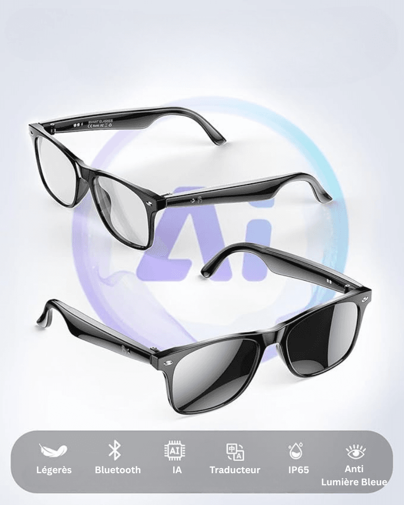 Lunettes connectées 4K IA | Caméra HD mains libres, Contrôle Vocal & Appels Bluetooth